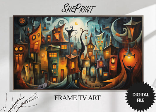 Samsung Frame TV Art, Halloween Town, Digital TV Art, Instant Download