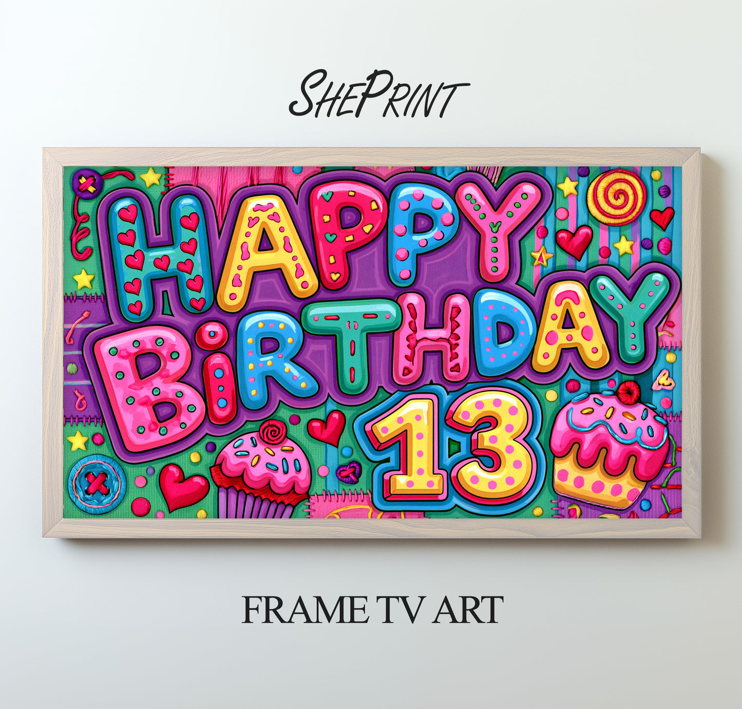 Happy 13th Birthday TV Art | Birthday Party Backdrop for 13 Years Old | Digital Download preview on screen