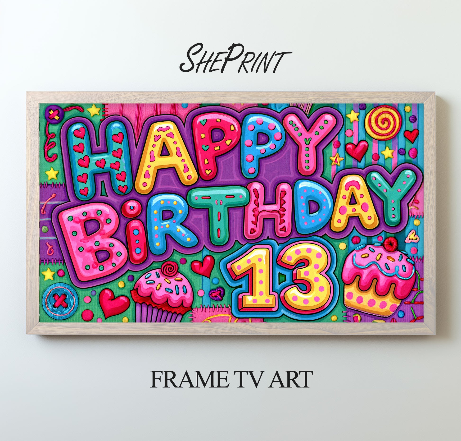 Happy 13th Birthday TV Art | Birthday Party Backdrop for 13 Years Old | Digital Download preview on screen