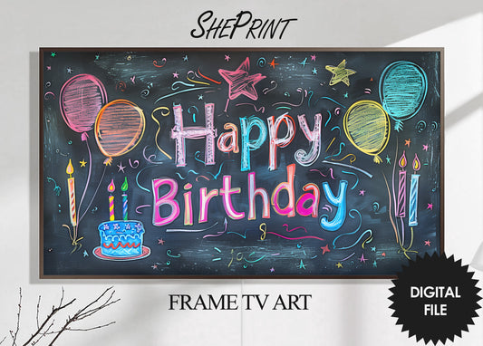 Samsung Frame TV Art For Kids | Happy Birthday Written on School Board preview on wall mounted tv