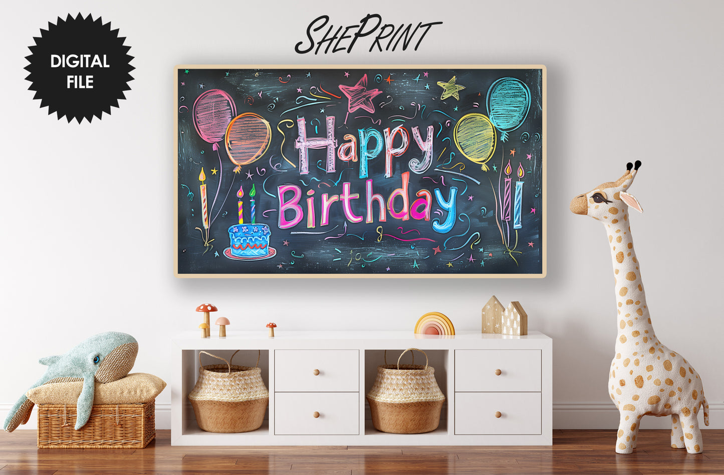 Samsung Frame TV Art For Kids | Happy Birthday Written on School Board preview in kids room