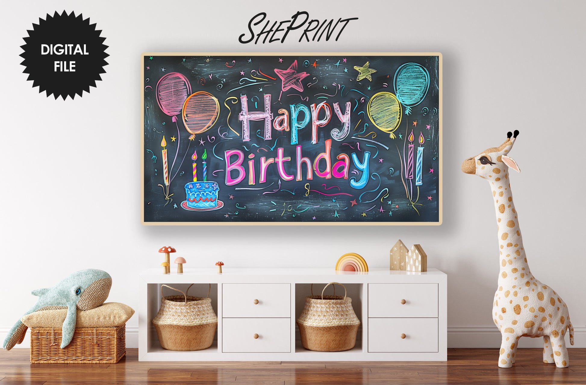 Samsung Frame TV Art For Kids | Happy Birthday Written on School Board preview in kids room