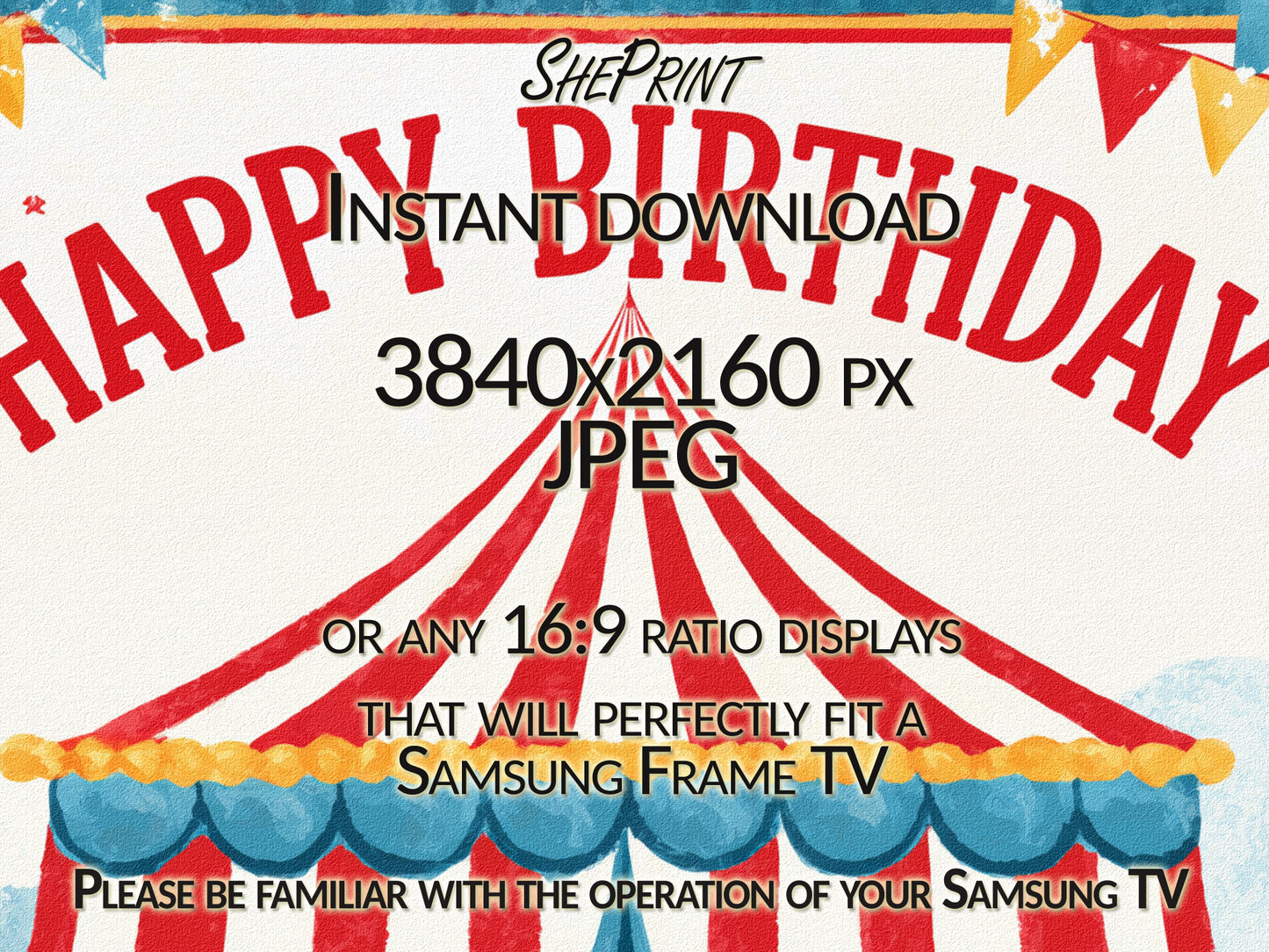 Circus Carnival Birthday Party Frame TV Art For Kids close up look