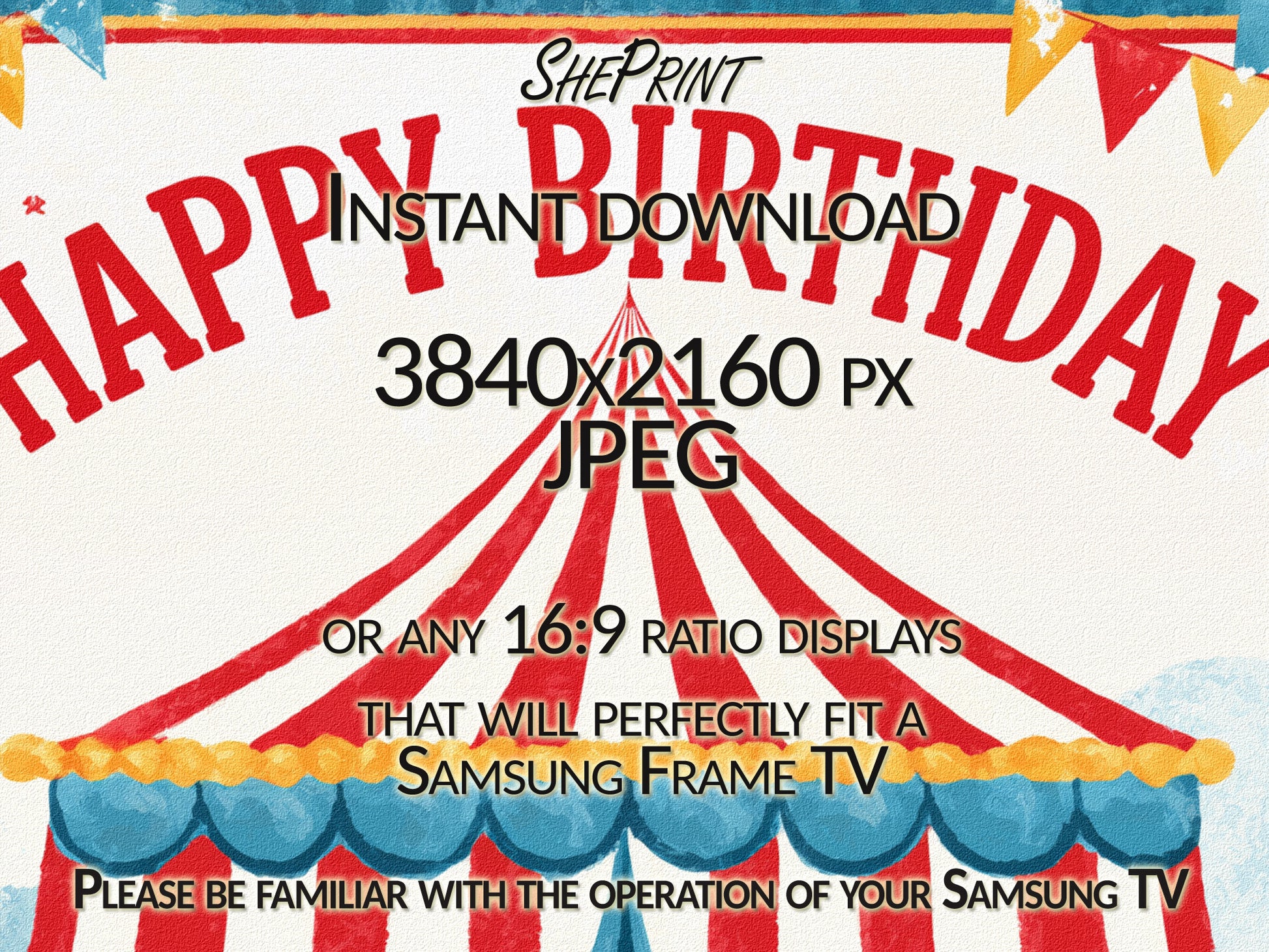 Circus Carnival Birthday Party Frame TV Art For Kids close up look