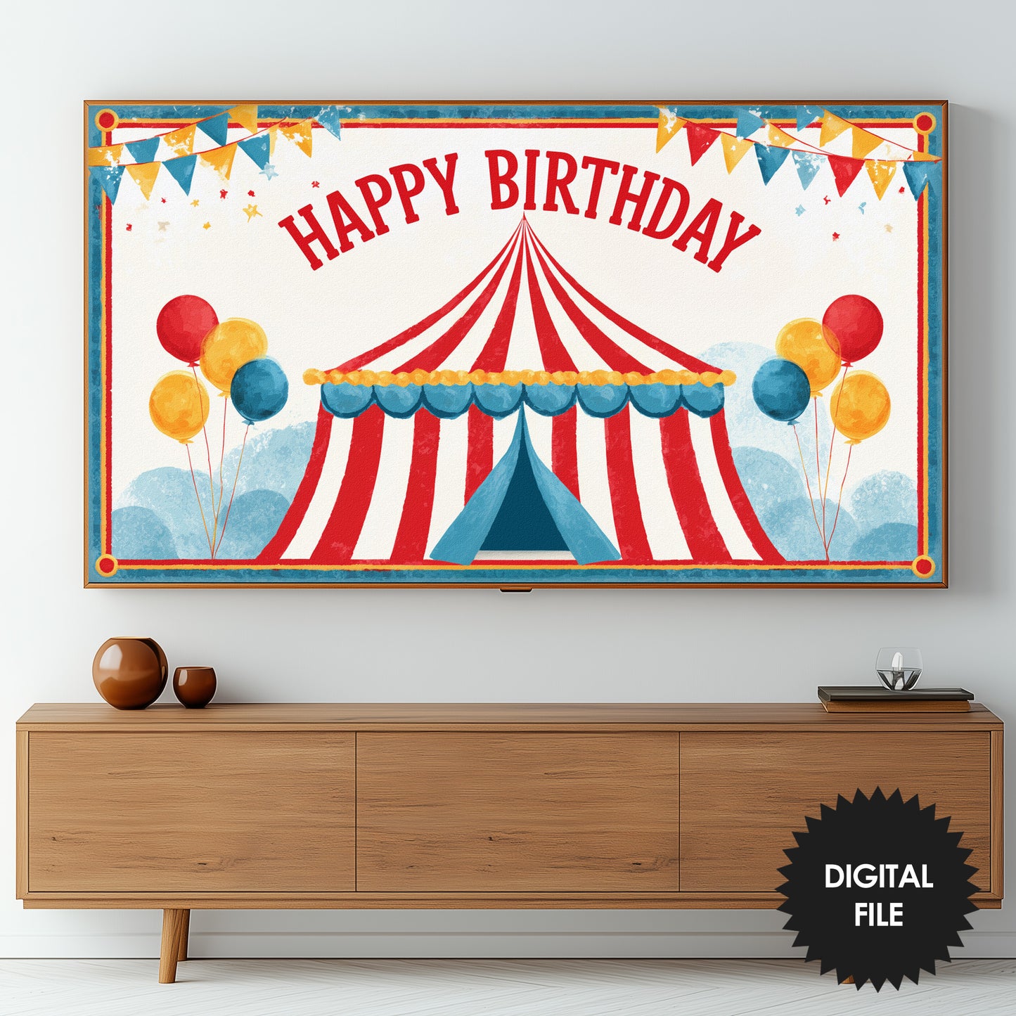 Circus Carnival Birthday Party Frame TV Art For Kids preview in living room