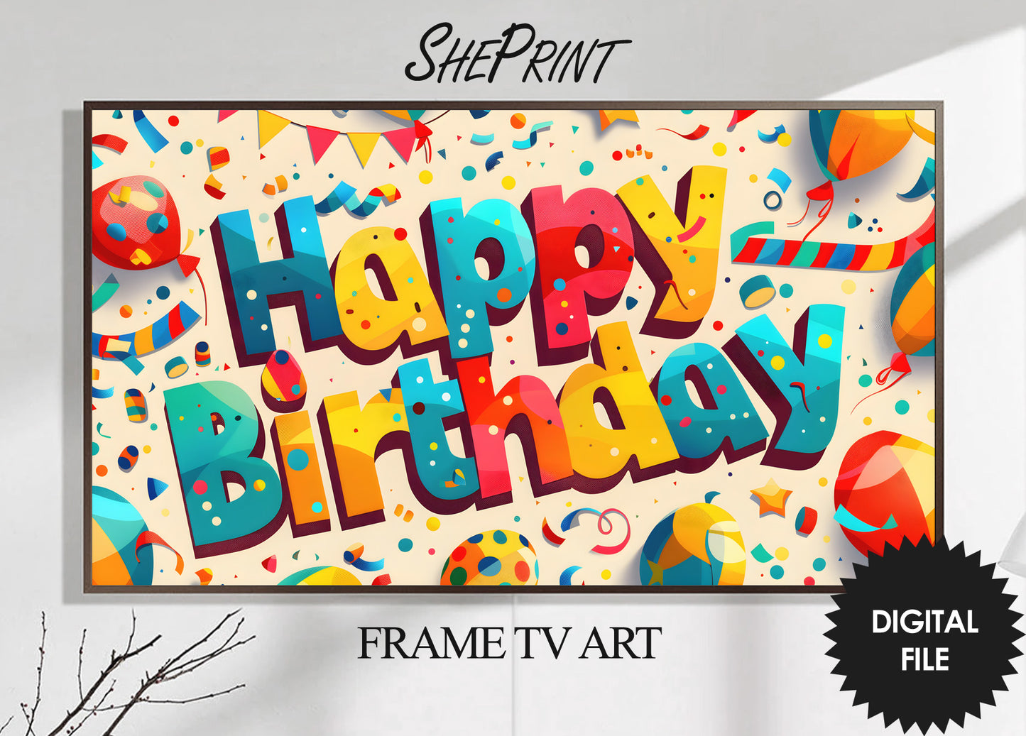 Birthday Frame TV Art, Colorful Happy Birthday, Birthday Party TV Art For Girls And Boys preview on Samsung Frame TV