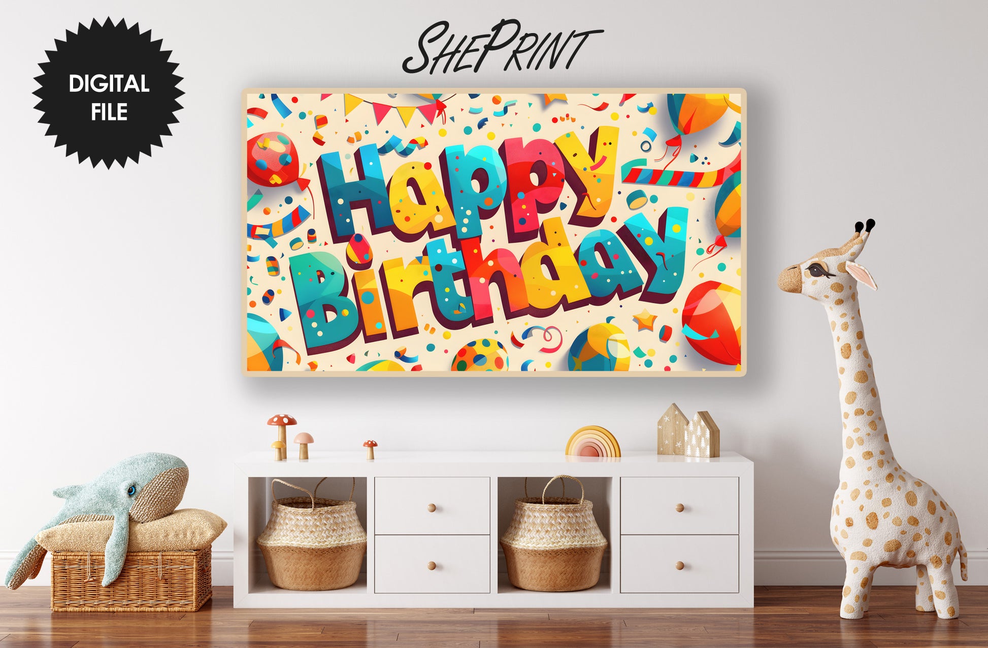 Birthday Frame TV Art, Colorful Happy Birthday, Birthday Party TV Art For Girls And Boys preview in kids room