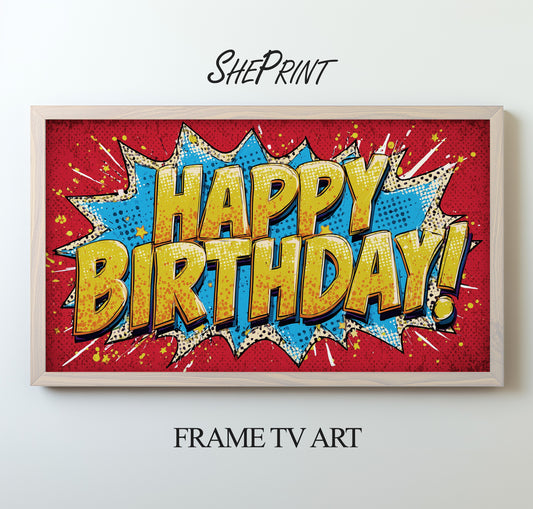 Birthday Frame TV Art For Boys Comic Style preview on screen