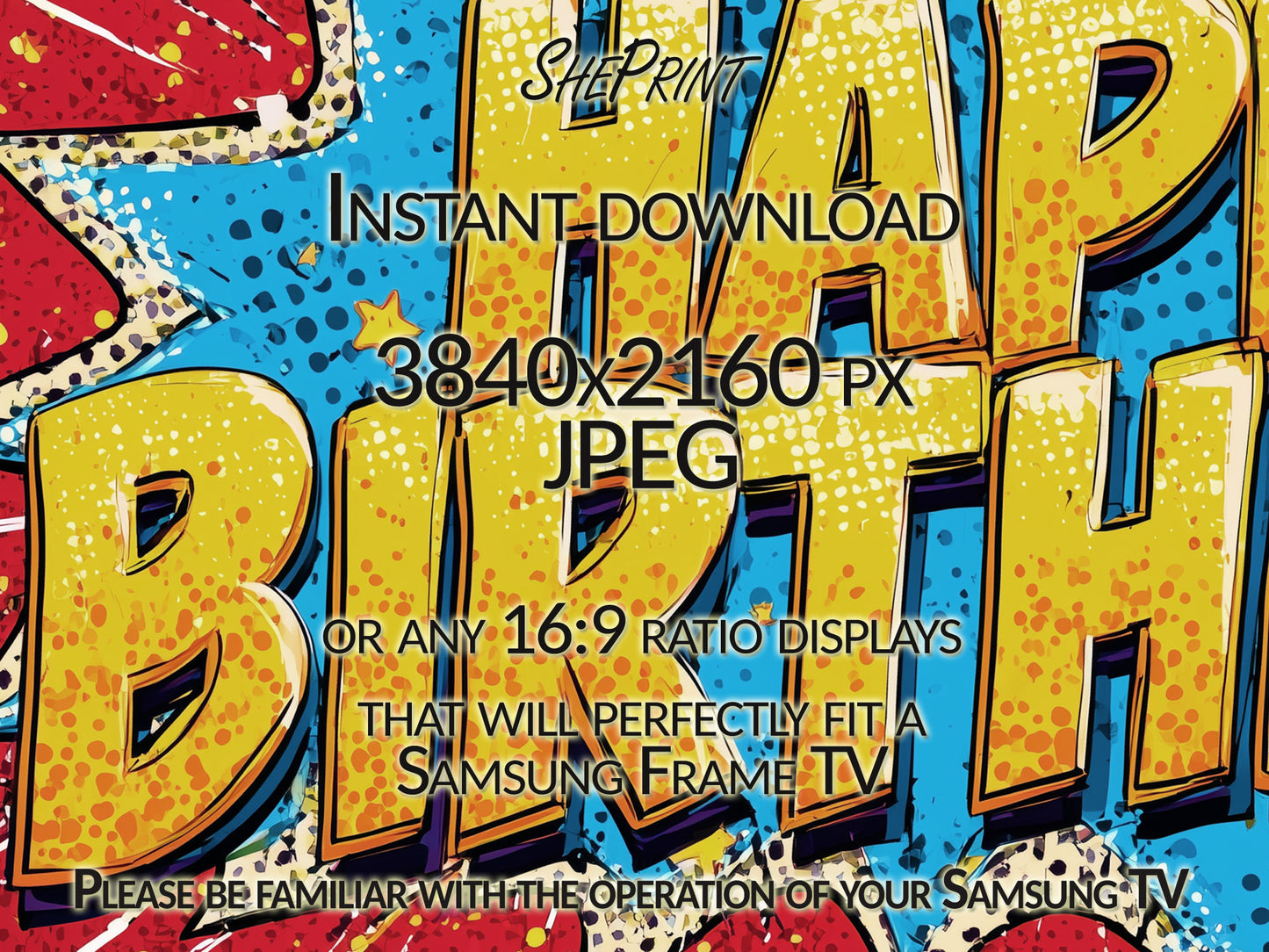 Birthday Frame TV Art For Boys Comic Style close up look