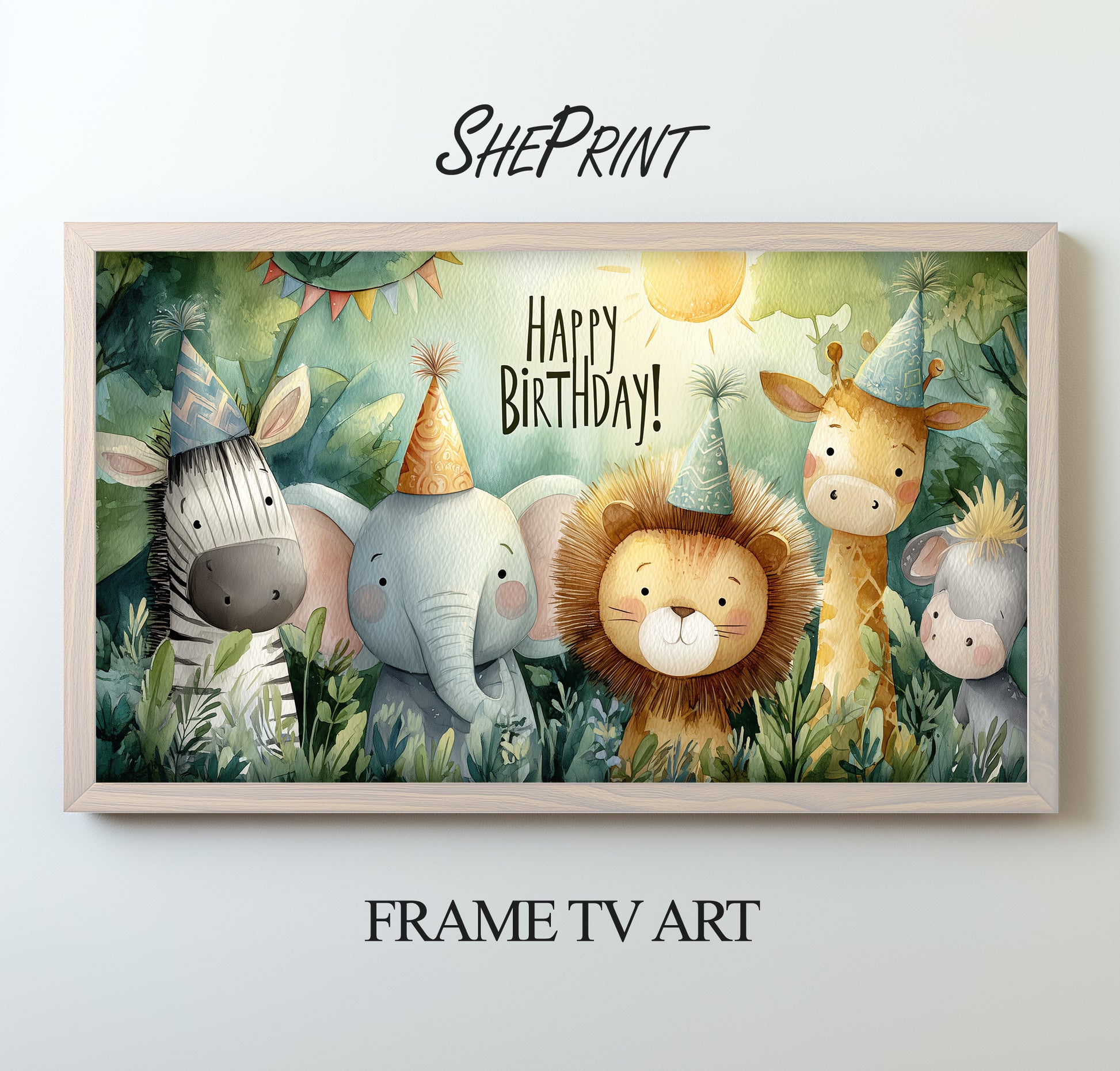 Frame TV Art: Happy Birthday Jungle Theme Party preview on screen