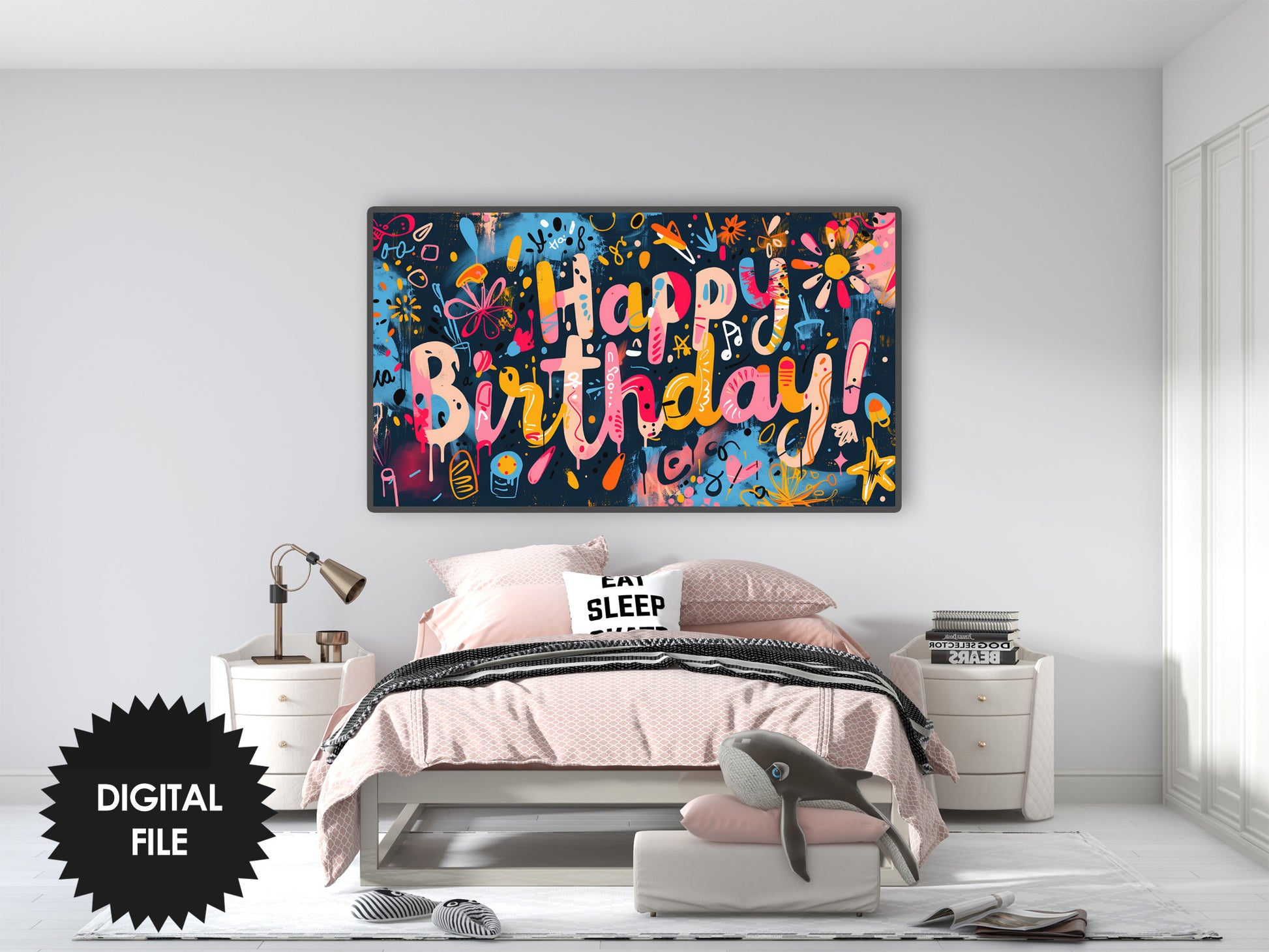 Birthday Frame TV Art, Happy Birthday Colorful Design For Kids preview in kids bedroom