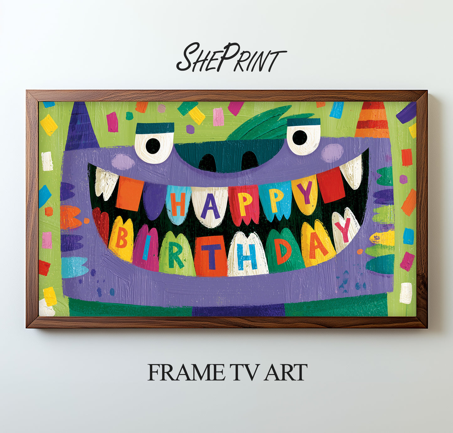 Funny Monster Birthday Frame TV Art For Kids | Happy Birthday Party Banner | Instant Download