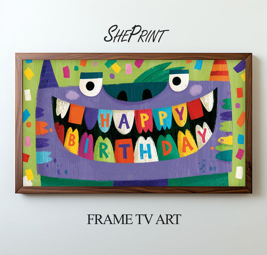 Funny Monster Birthday Frame TV Art For Kids | Happy Birthday Party Banner | Instant Download