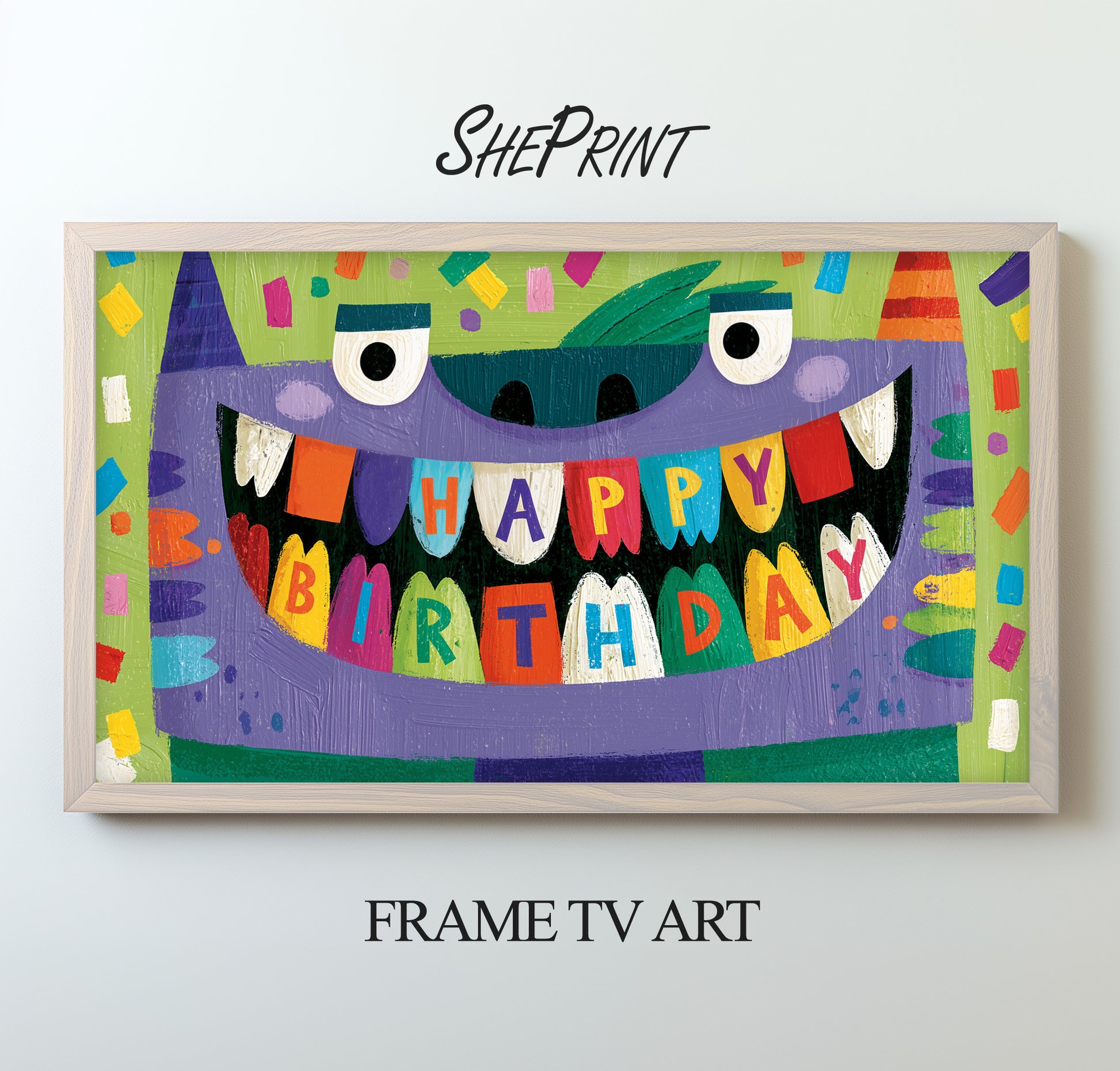 Funny Monster Birthday Frame TV Art For Kids | Happy Birthday Party Banner | Instant Download preview 2