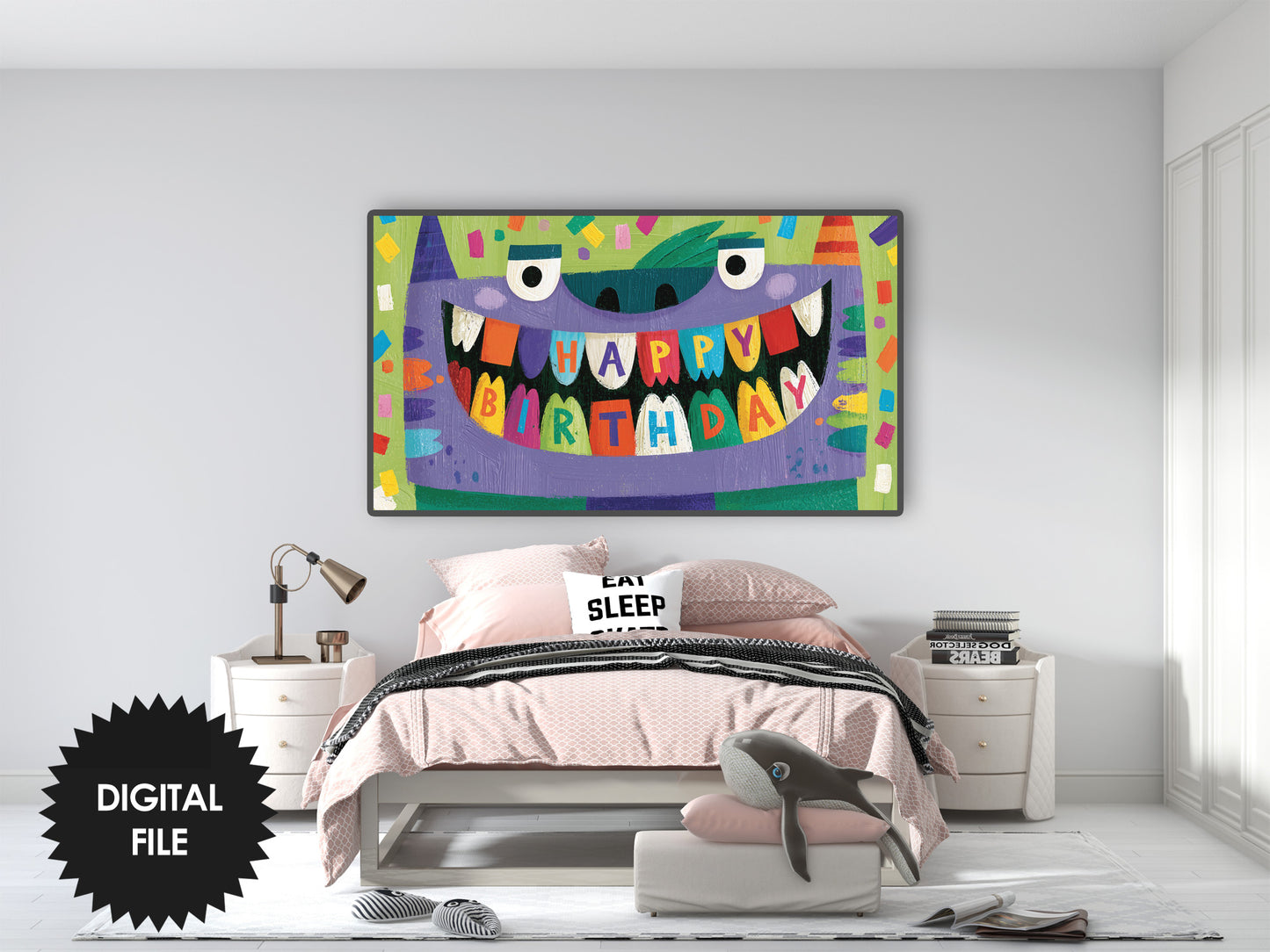Funny Monster Birthday Frame TV Art For Kids | Happy Birthday Party Banner | Instant Download preview 3
