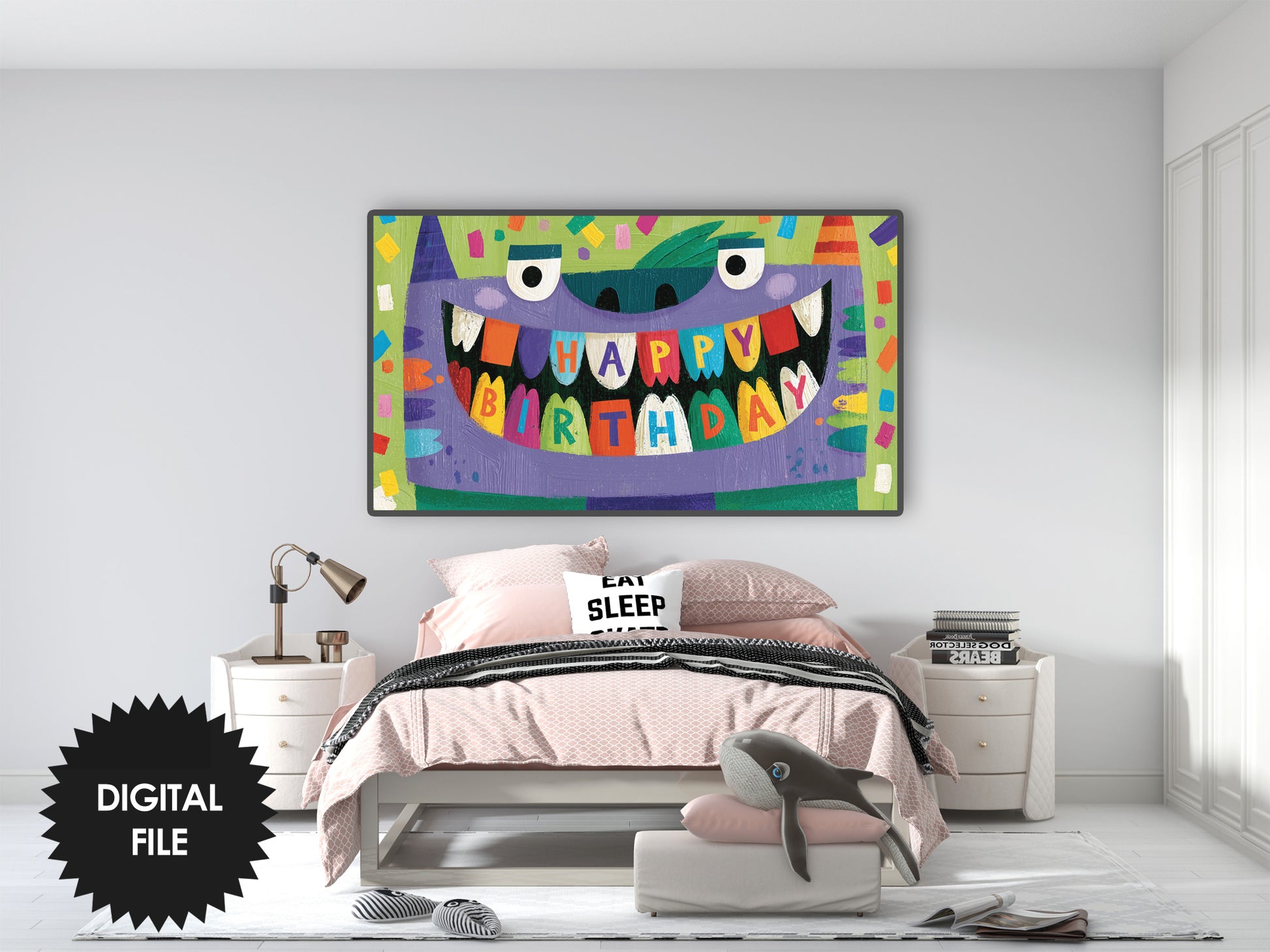 Funny Monster Birthday Frame TV Art For Kids | Happy Birthday Party Banner | Instant Download preview 3