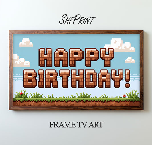 Pixel Art Gaming Birthday TV Art For Kids | Digital Backdrop for Boys | Digital Download