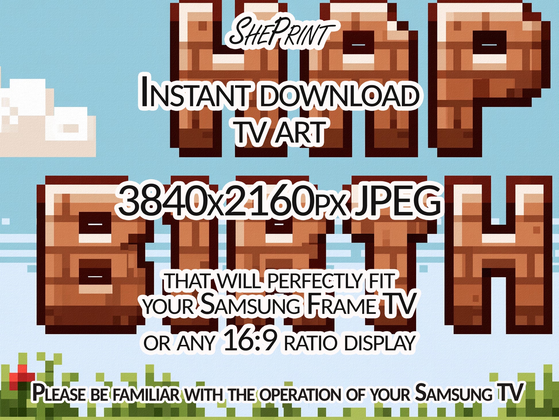 Pixel Art Gaming Birthday TV Art For Kids | Digital Backdrop for Boys | Digital Download close up look