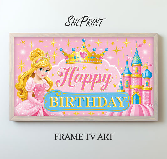 Princess Theme Birthday Party TV Art for Girls | 3840x2160px JPEG | Instant Digital Download