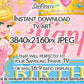 Princess Theme Birthday Party TV Art for Girls | 3840x2160px JPEG | Instant Digital Download close up view