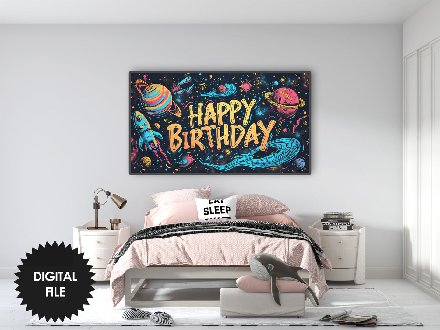 Frame TV Art For Kids | Happy Birthday Space Themed Party | Digital TV Art | 3840 x 2160 pixels JPEG | Instant Download