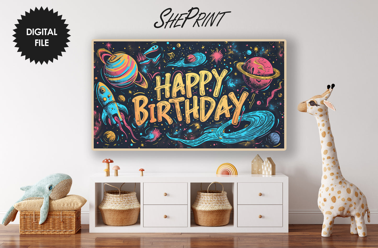 Frame TV Art For Kids | Happy Birthday Space Themed Party | Digital TV Art | 3840 x 2160 pixels JPEG | Instant Download