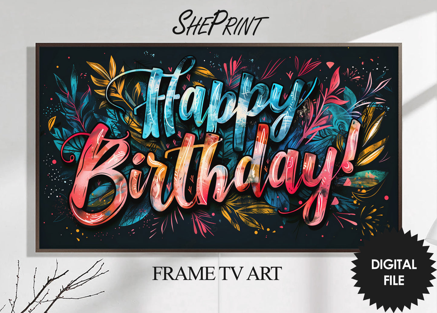 Frame TV Art | Happy Birthday Floral Splash Art For Girls