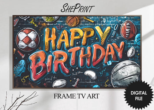 Frame TV Art | Happy Birthday Sports Theme For Boys preview on Samsung Frame Tv