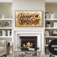 Samsung Frame TV Art | Happy Birthday Carved In Wood preview in modern living room