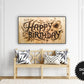 Samsung Frame TV Art | Happy Birthday Carved In Wood preview in rustic ambience