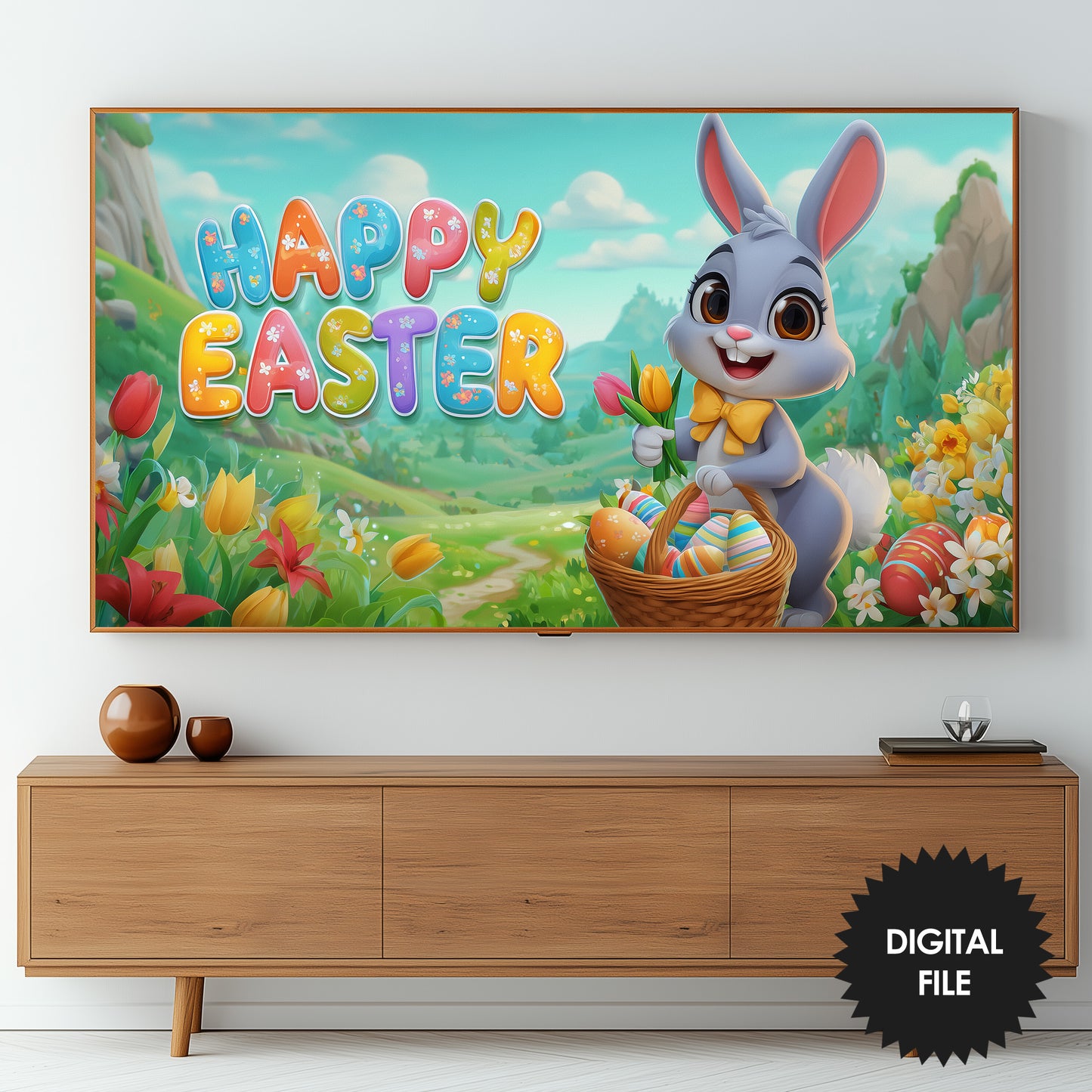 Happy Easter Frame TV Art For Kids | Instant Digital Download preview in living room