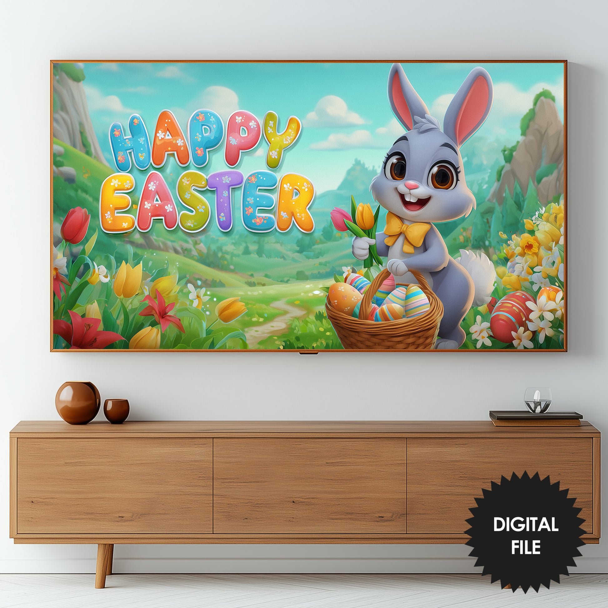 Happy Easter Frame TV Art For Kids | Instant Digital Download preview in living room