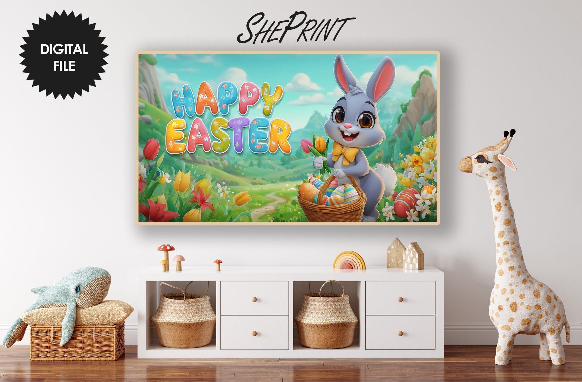 Happy Easter Frame TV Art For Kids | Instant Digital Download preview in kids room