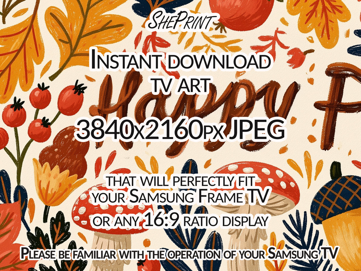 Happy Fall TV Art | Autumn Home Decor | Digital Download | Close up view
