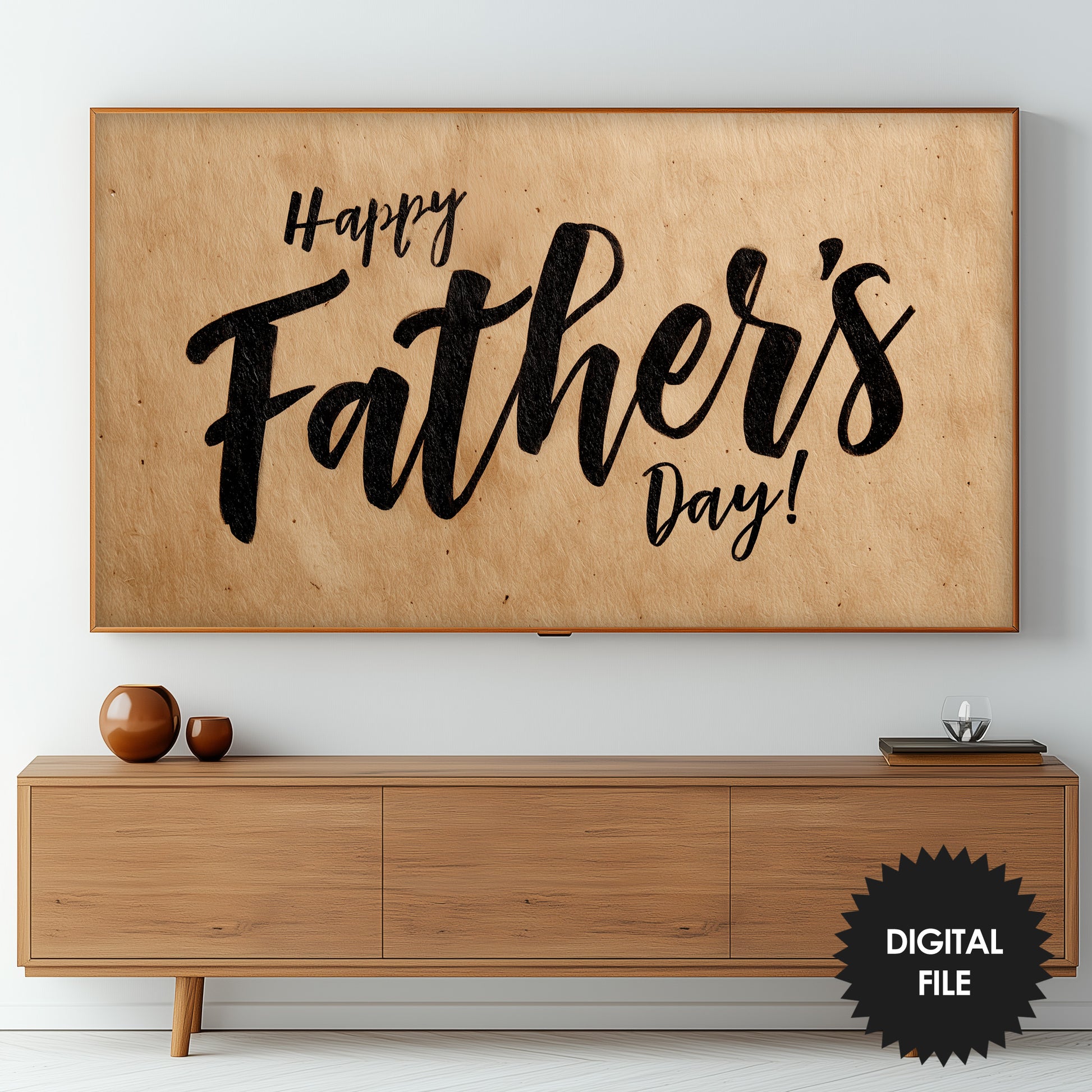 Happy Father’s Day Frame TV Art | Rustic Neutral Banner | Modern Farmhouse | Digital Download preview on screen