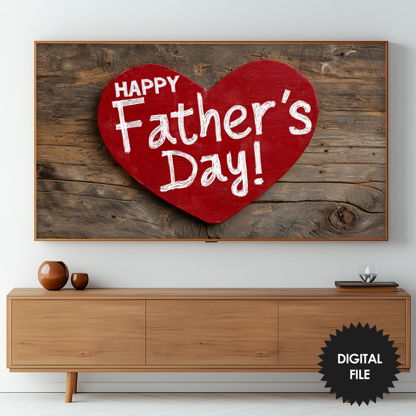 Father’s Day Frame TV Art – Rustic Heart Decor for Samsung Frame TV | Happy Father’s Day Digital Download preview on screen
