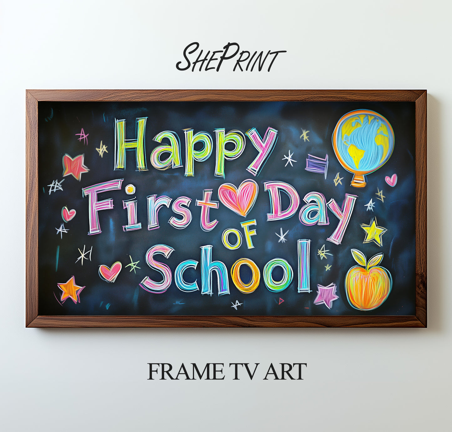 Samsung Frame TV Art For Kids | Happy First Day Of School Written on School Board | Digital TV Art | 3840x2160pixels JPEG | Instant Download