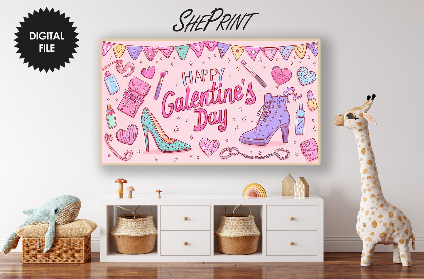Happy Galentine's Day TV Art For Girls preview in kids room