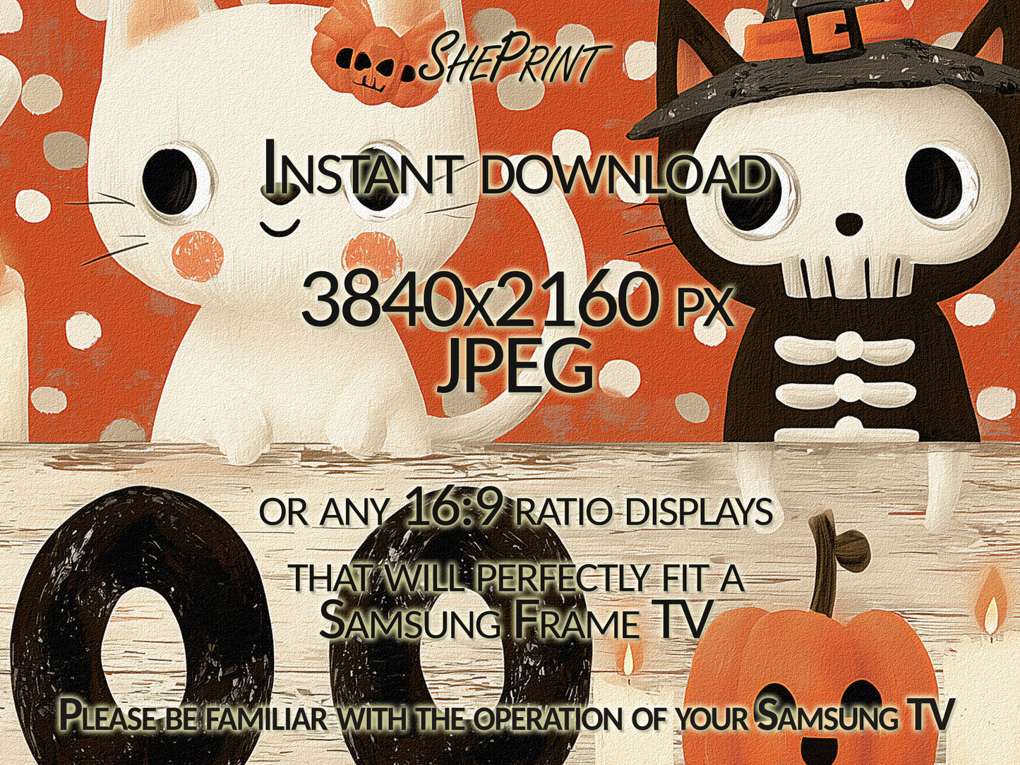 Halloween Boho Style Frame TV Art For Kids close up view