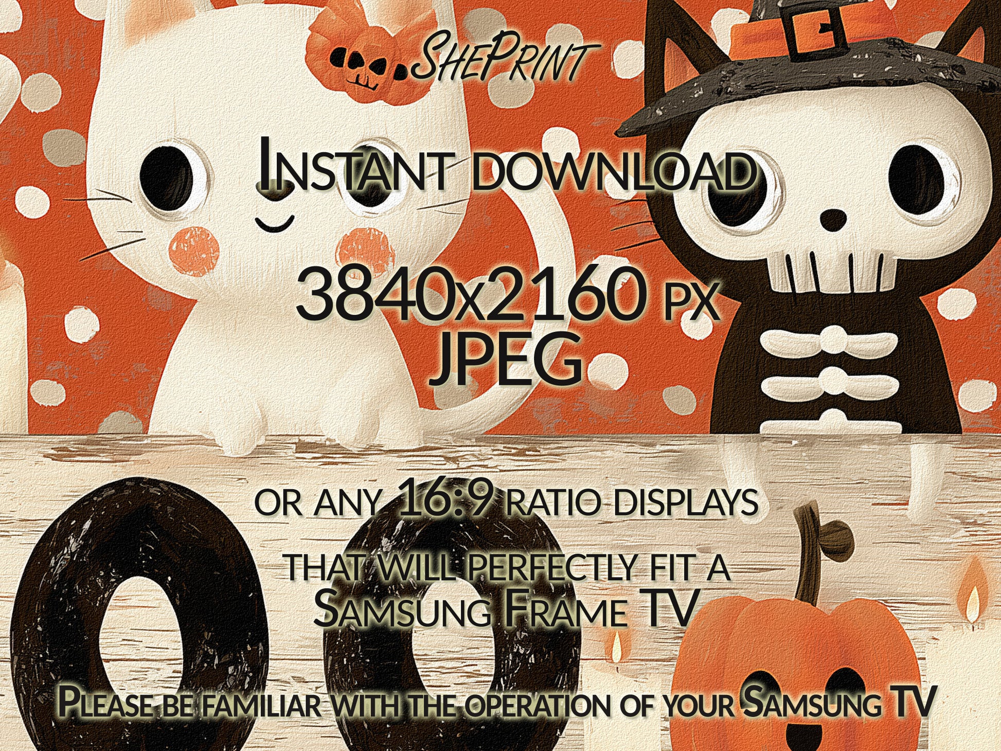 Halloween Boho Style Frame TV Art For Kids close up view