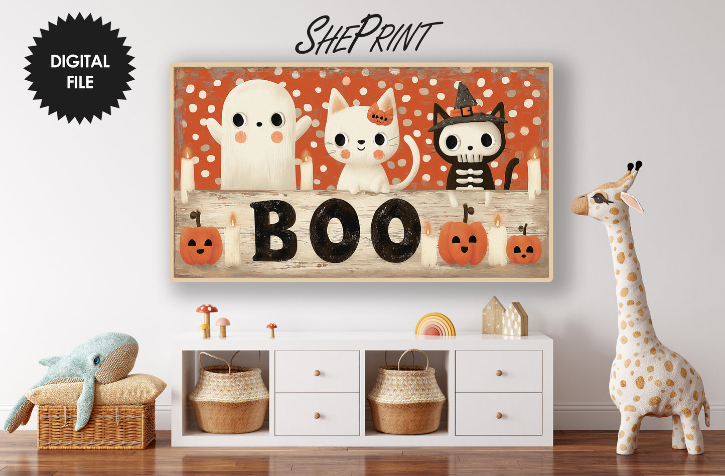 Halloween Boho Style Frame TV Art For Kids preview in kids room