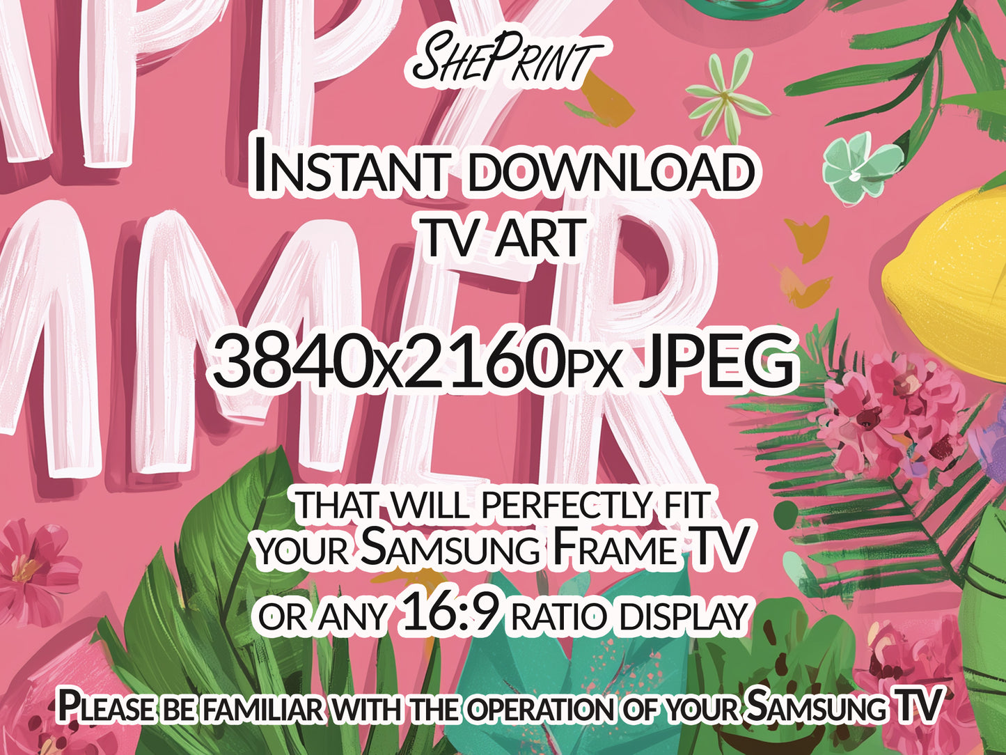 Happy Summer TV Banner | Frame TV Art | Hello Summer | Digital Download close up look