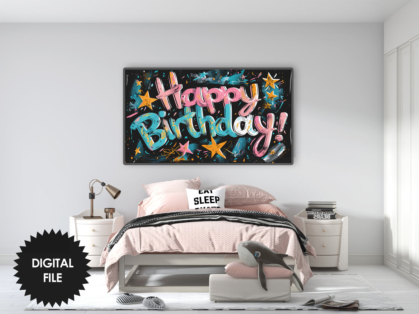 Birthday Frame TV Art, Happy Birthday Graffiti Design For Kids, preview in kids bedroom