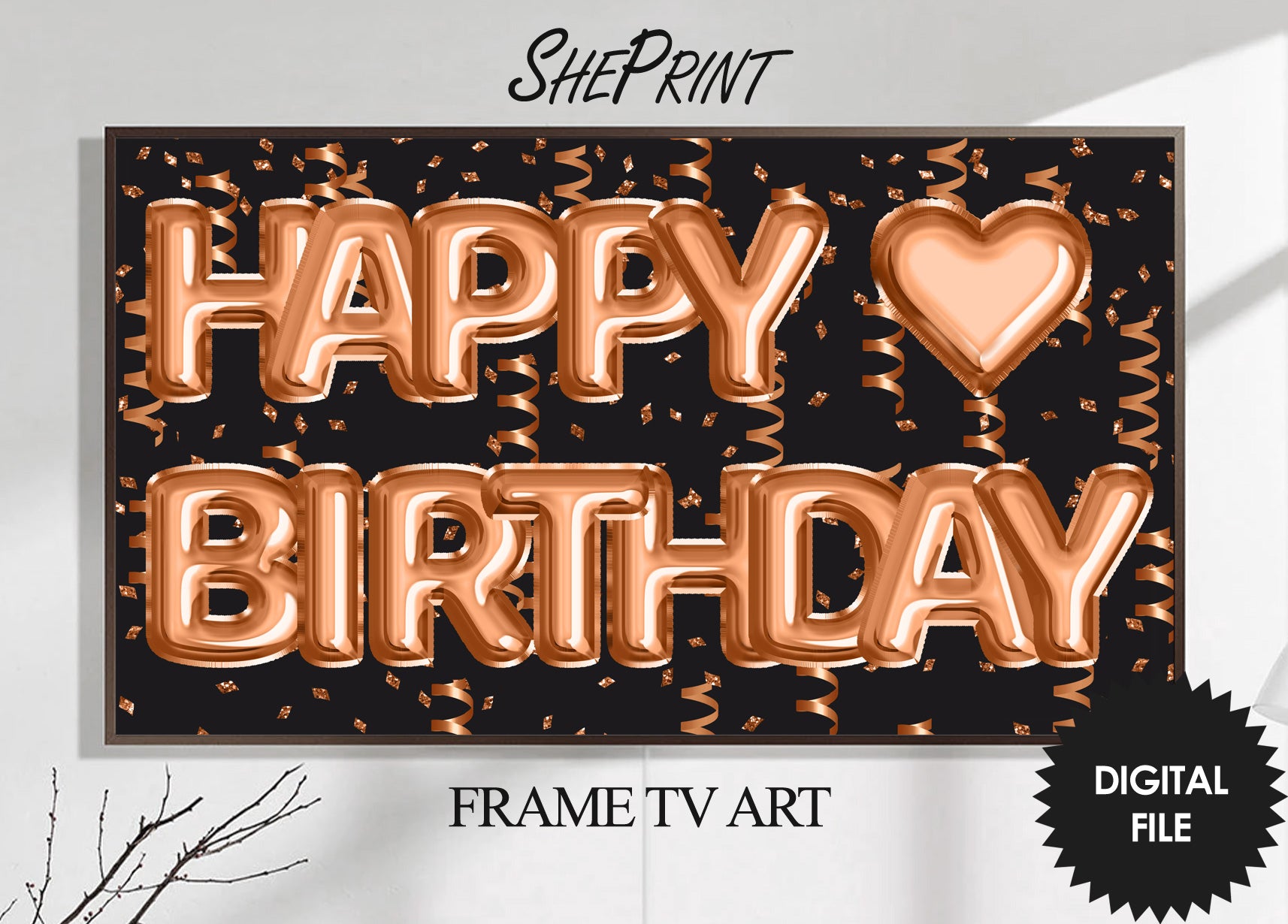 Birthday Frame TV Art, Happy Birthday Bronze Foil Balloons preview on Samsung Frame TV
