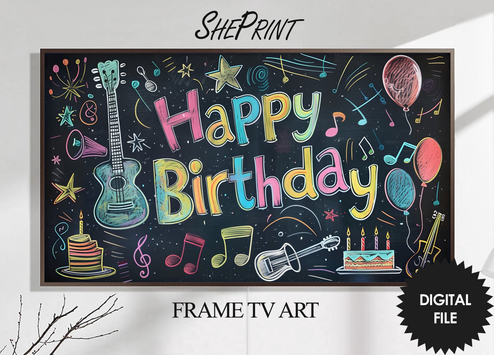 Samsung Frame TV Art For Kids | Music Themed | Happy Birthday Written on School Board  preview