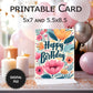 Printable Happy Birthday Card, Floral Design, Two Sizes 5"x7" and 5.5"x8.5"