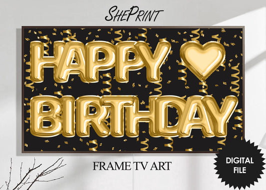 Birthday Frame TV Art, Happy Birthday Gold Foil Balloons preview on Samsung Frame TV