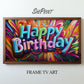 Samsung Frame TV Art Happy Birthday Colorful Graffiti Style, 3D preview with wood frame