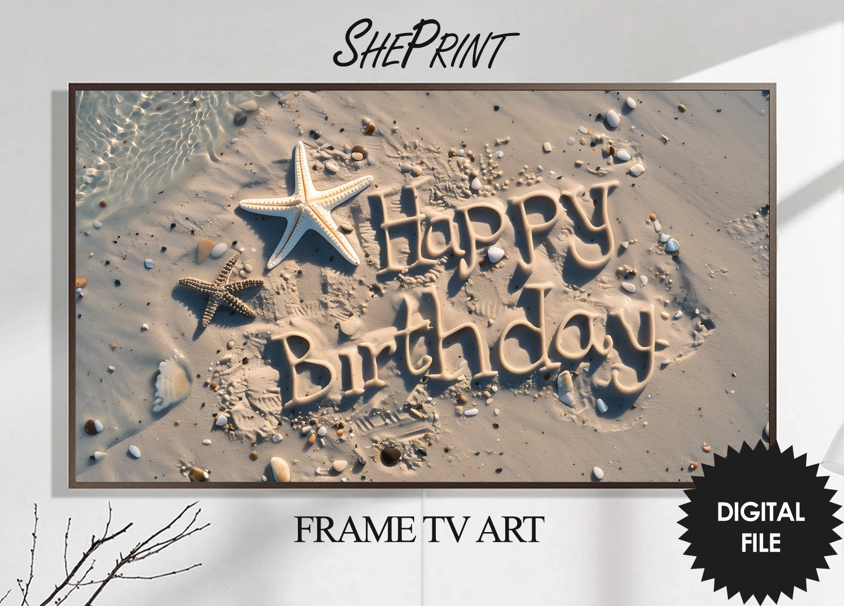 Samsung Frame TV Art | Happy Birthday Written on Sand preview