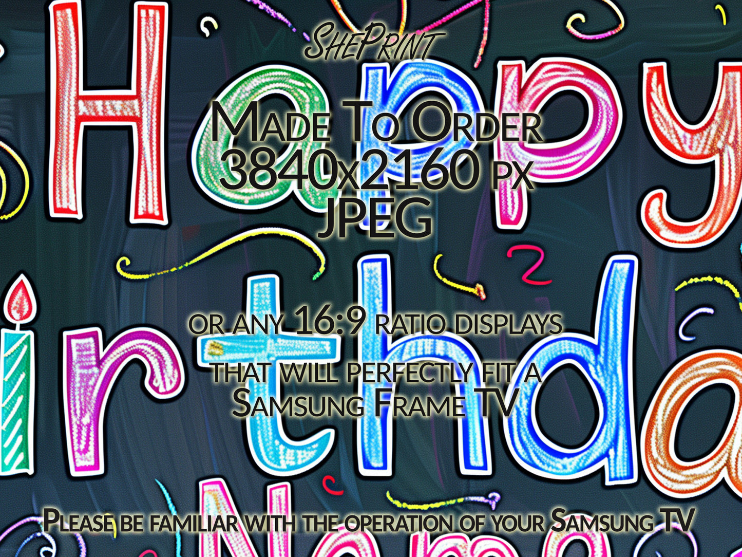 Personalized Birthday Frame TV Art For Kids | Happy Birthday Written On School-Board close up look